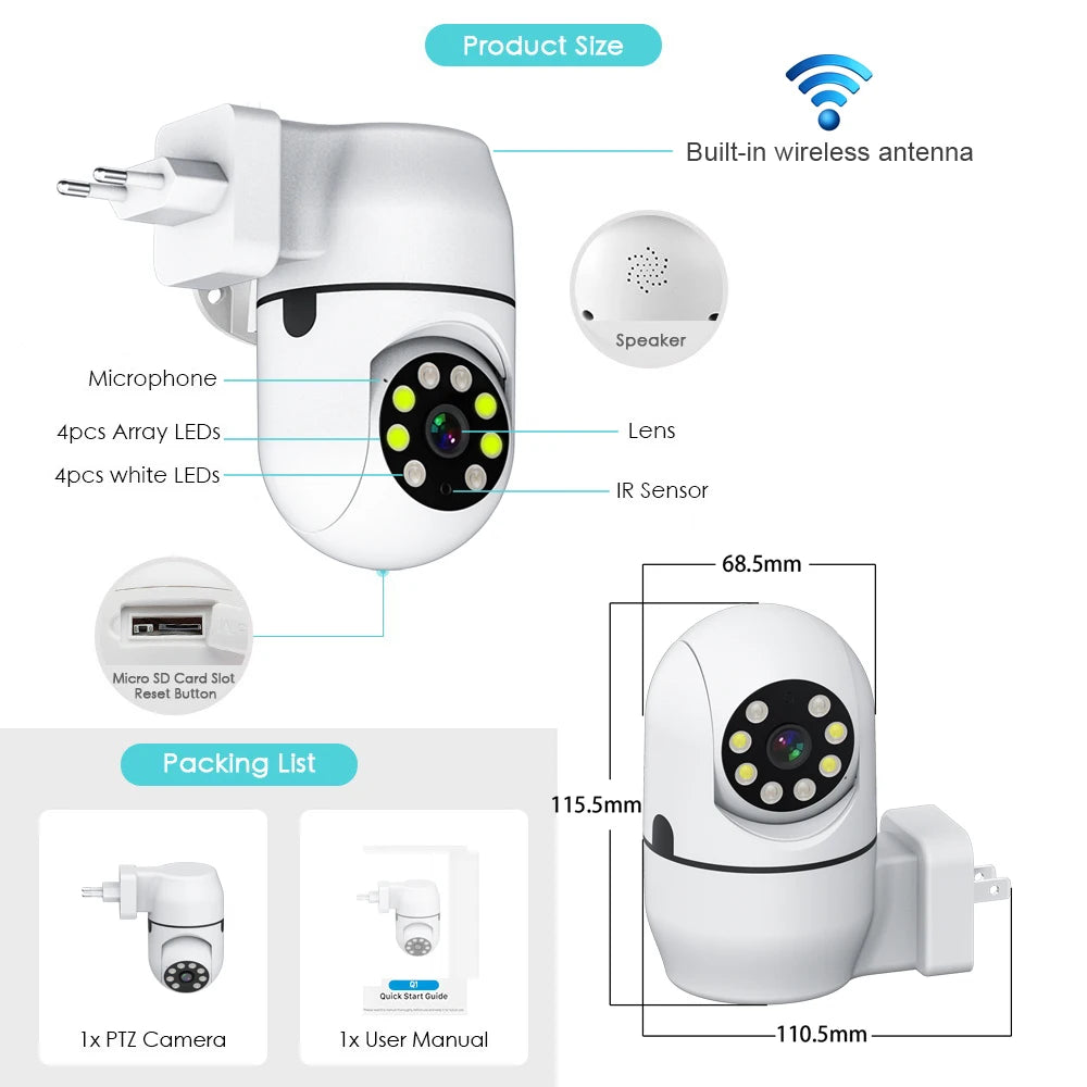 JIENUO Tuya PTZ IP Camera Auto Tracking 1080P Night Vision