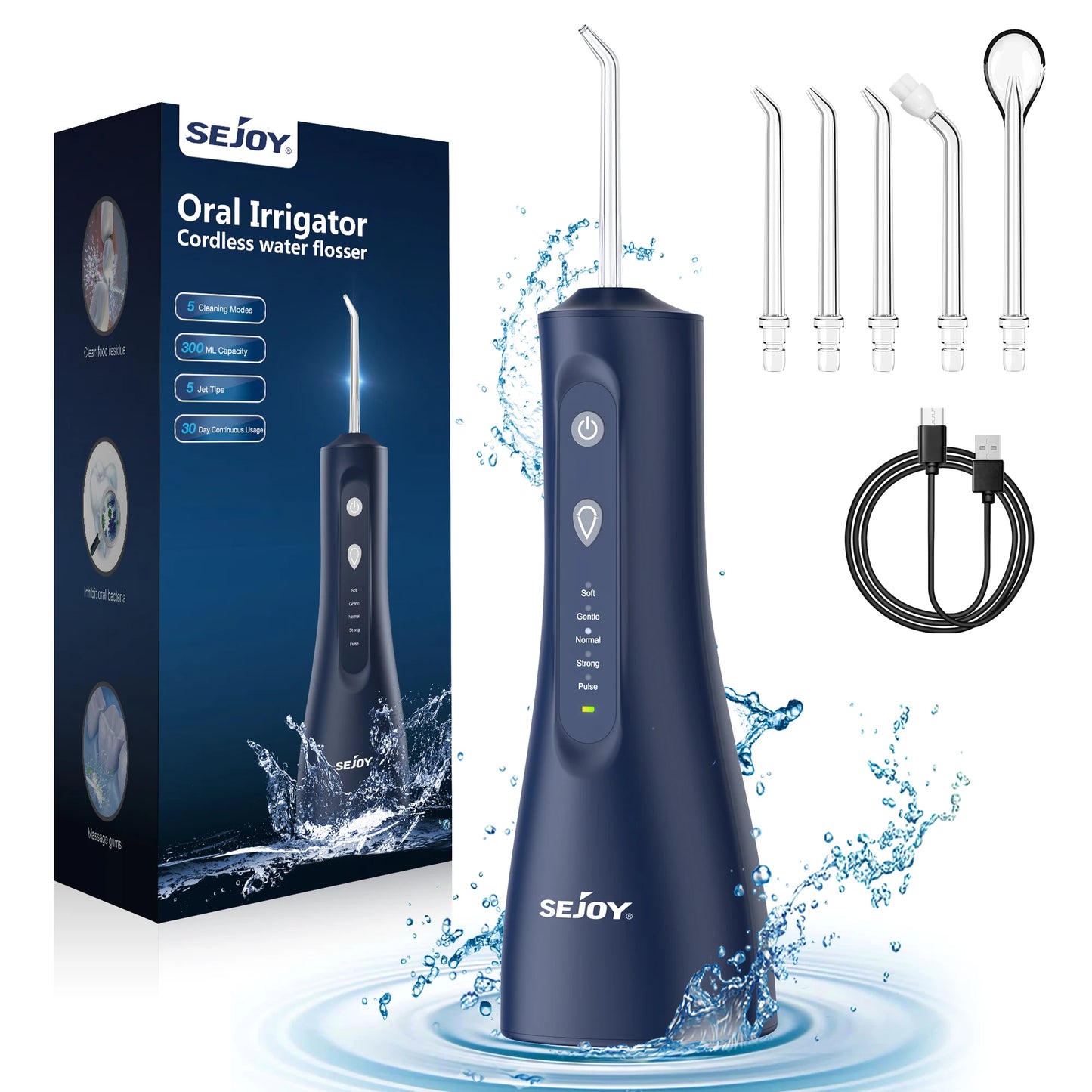 SEJOY Water Flosser Professional For Teeth, Gums, Braces, Dental Care, Electric Power With 5 Settings, 5 Tips For Multiple Users