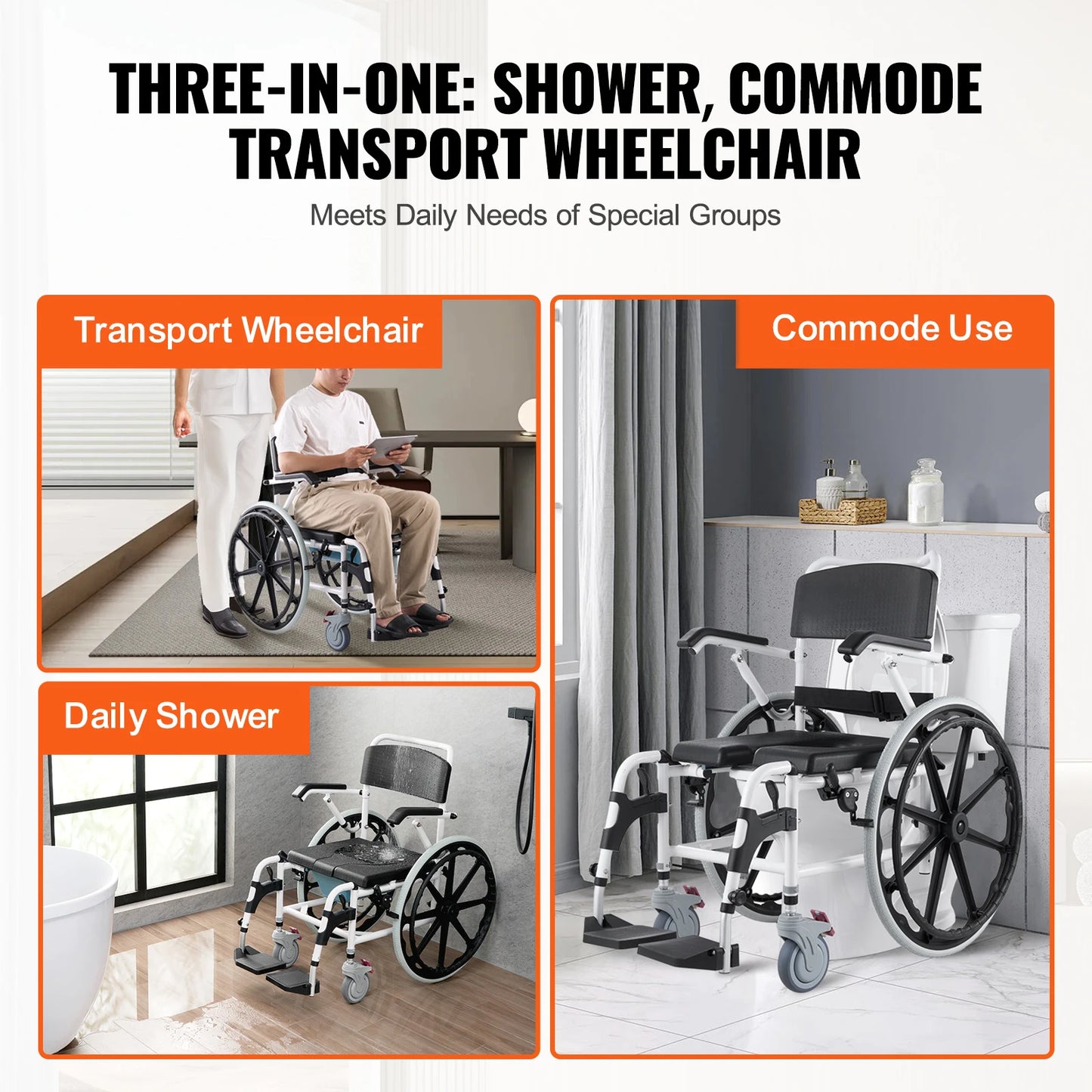 SucceBuy Adjustable Shower Wheelchair For Indoor Shower