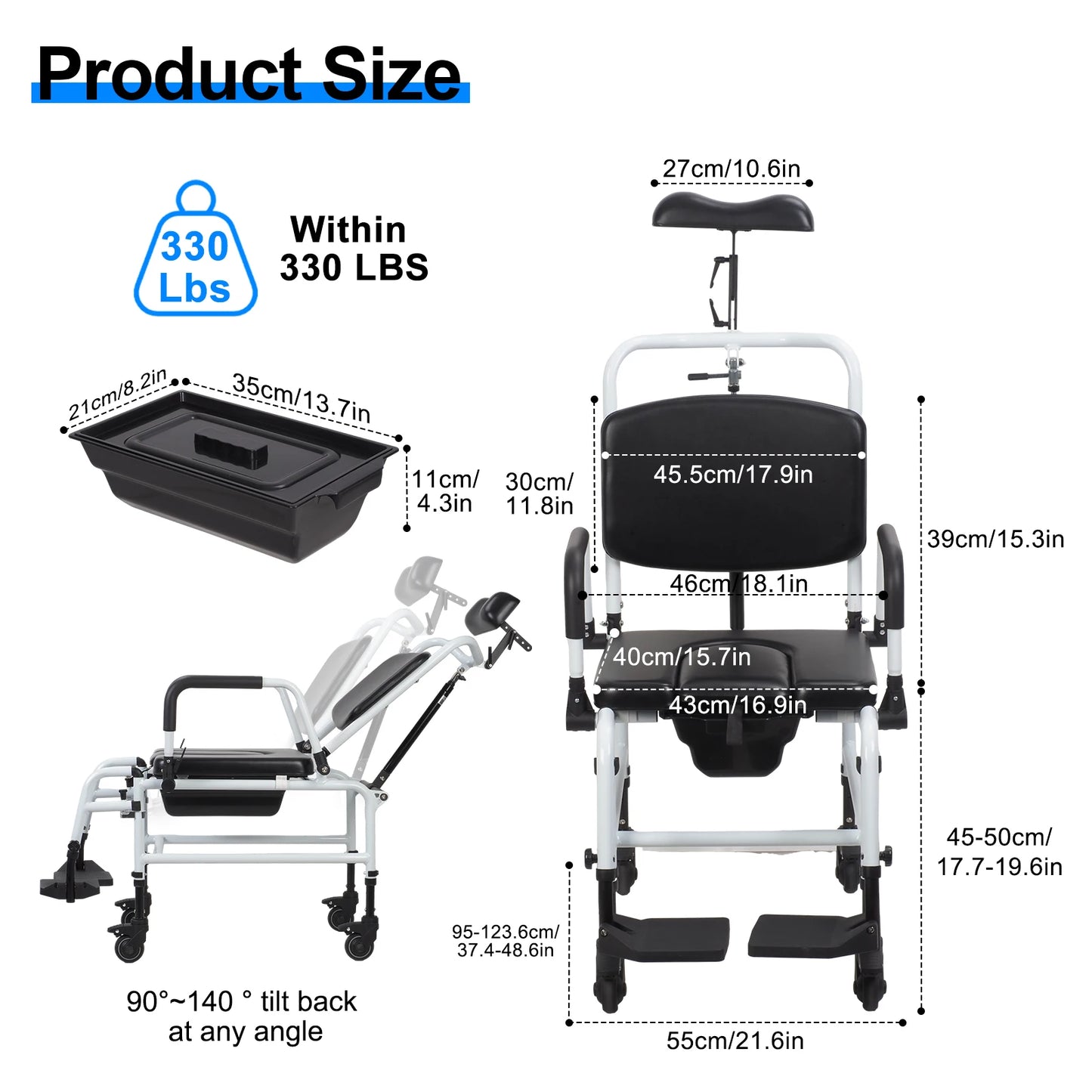 Shower Chair With Wheels Bedside Commode Chair Headrest Bucket