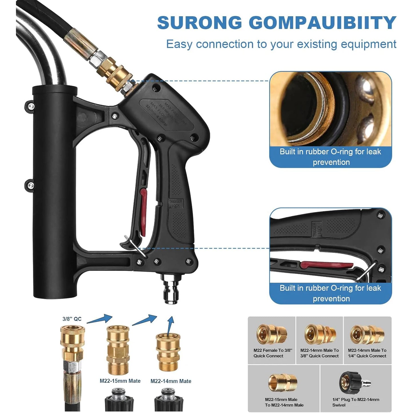 20" 4600 PSI Pressure Washer Surface Cleaner with Dual Handles 4-Wheel Design for Driveways Sidewalks Curbs Decks & Patios