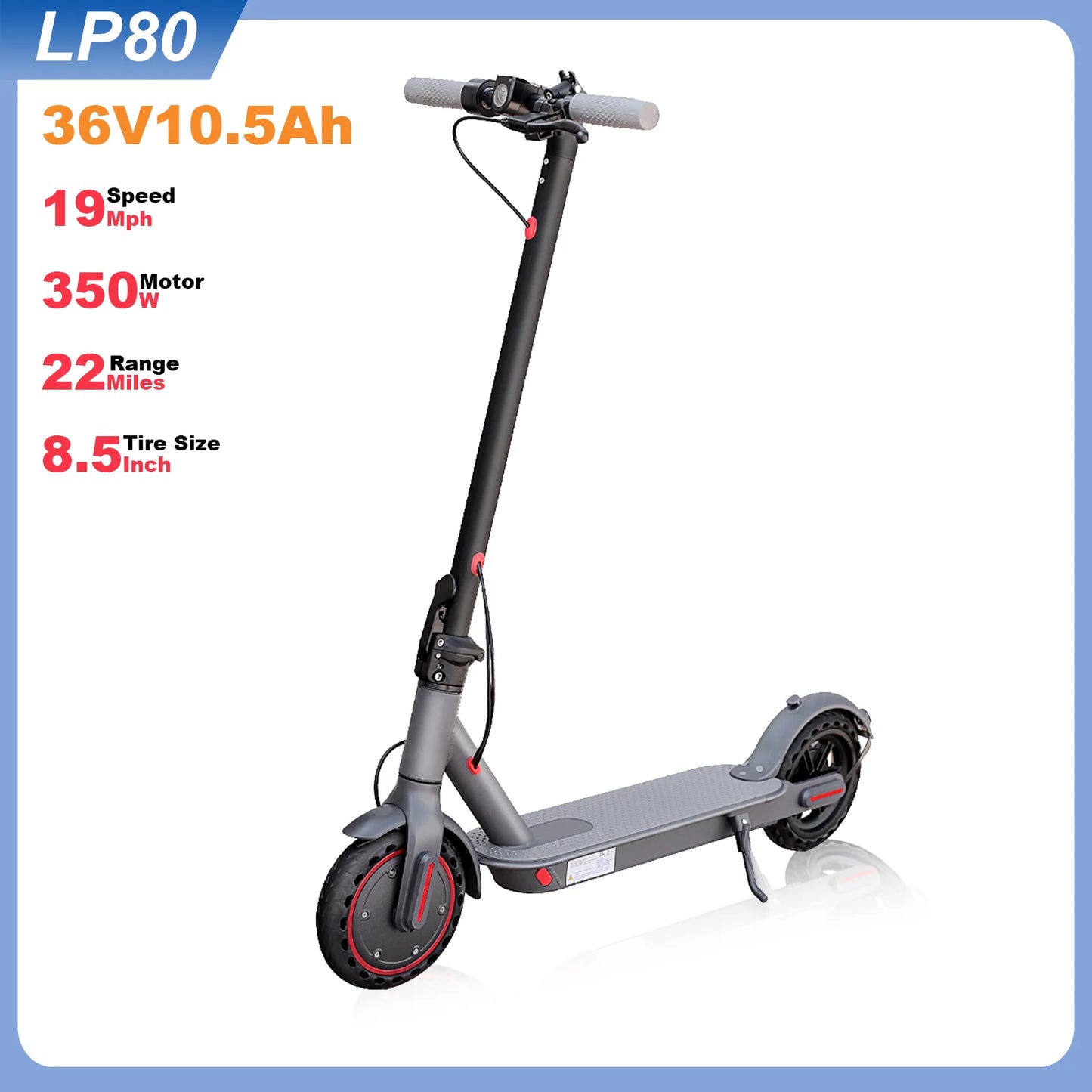 AOVOPRO LP80 Electric Scooter 36V 10.4Ah Big Battery 350W 15Miles Long Range 19Mph Foldable 8.5Inch Smart City Commuter EScooter