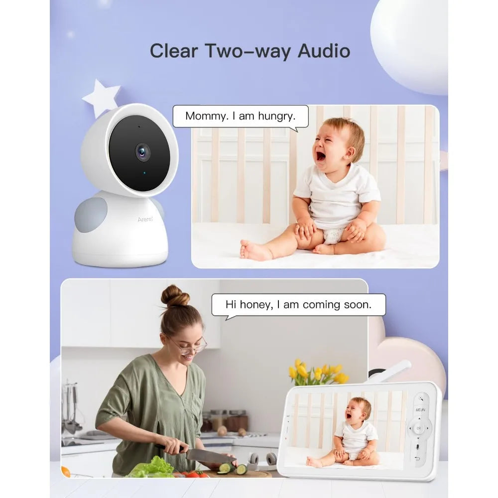 Baby Monitor, 2K/3MP WiFi 6 Camera and Audio, 5-inch Wireless Screen, Smartphone App, Super Night Vision, Crying Detection, Aut