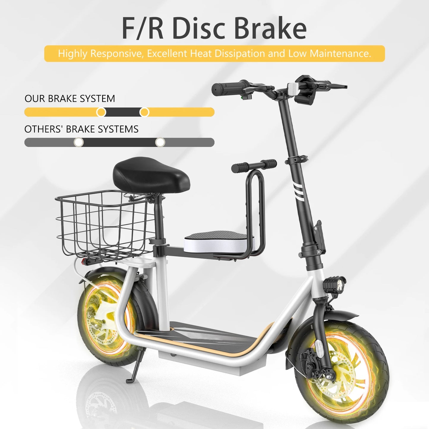 819W/1200W Electric Scooter with Seat, 12" Shock Tires, 500Wh Battery 30 Miles & 20MPH, Foldable E-Bike for Commuting