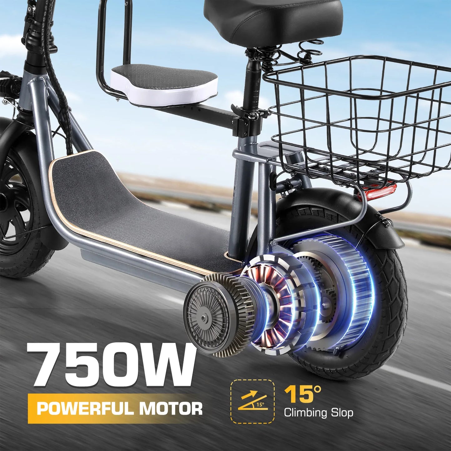 CAROMA Folding Electric Scooter With Seat For Commuting
