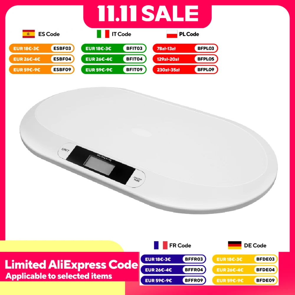 Digital Baby Scale – 44lb Capacity, High Precision Strain Gauge, Auto Shut-Off, Overload Indicator, Multi-Unit Display (kg/lb/st