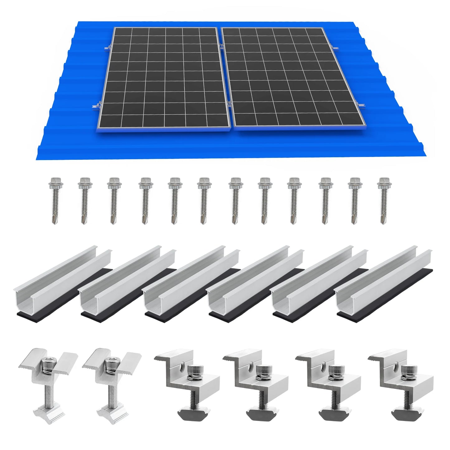Solar Panel Mount Bracket Kit with 4.72IN/120mm Mini Rails, Middle Clamps, End Clamps and Rubber Pads for Shingle, Slate, Wood