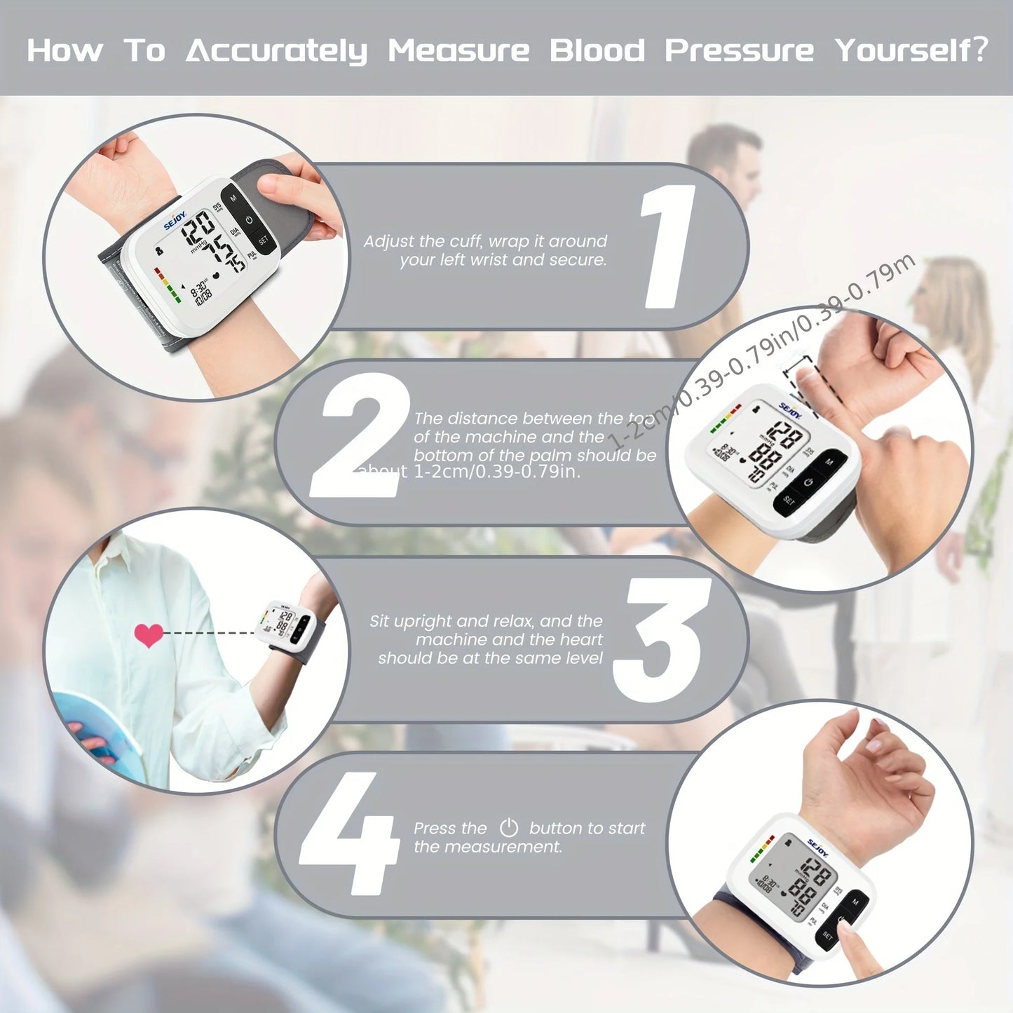 Sejoy Wrist Blood Pressure Monitor With Heartbeat Detection