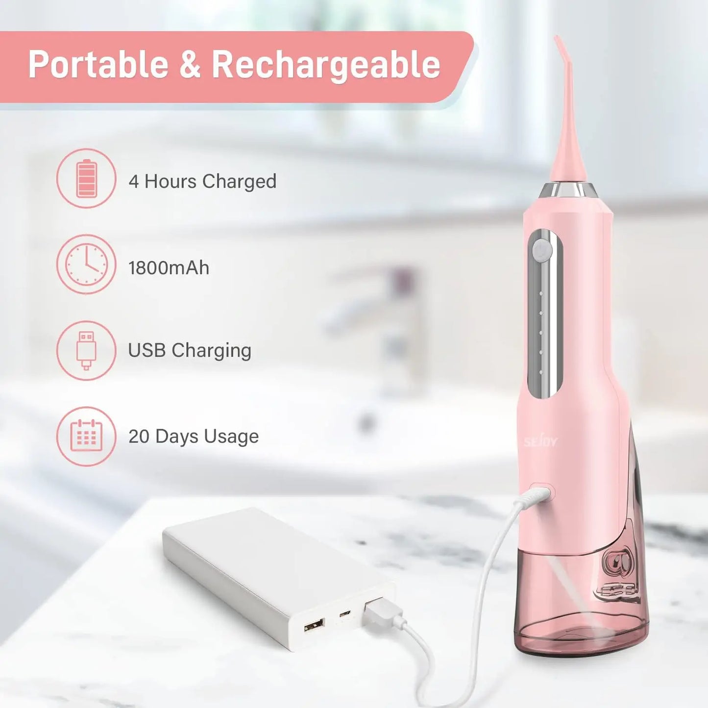Sejoy Cordless Electric Water Flosser For Teeth Portable Oral Irrigator