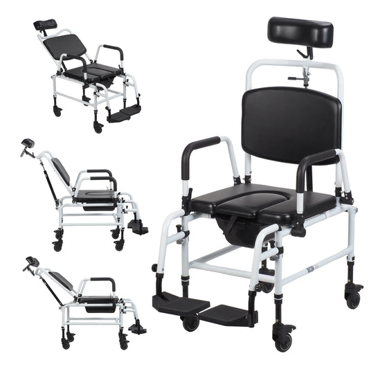 Shower Chair With Wheels Bedside Commode Chair Headrest Bucket