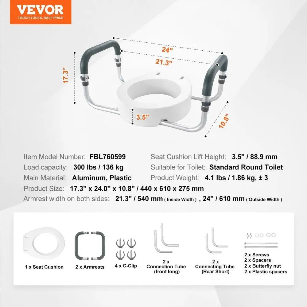 Feature Raised Toilet Seat With EVA Armrest And Handrail