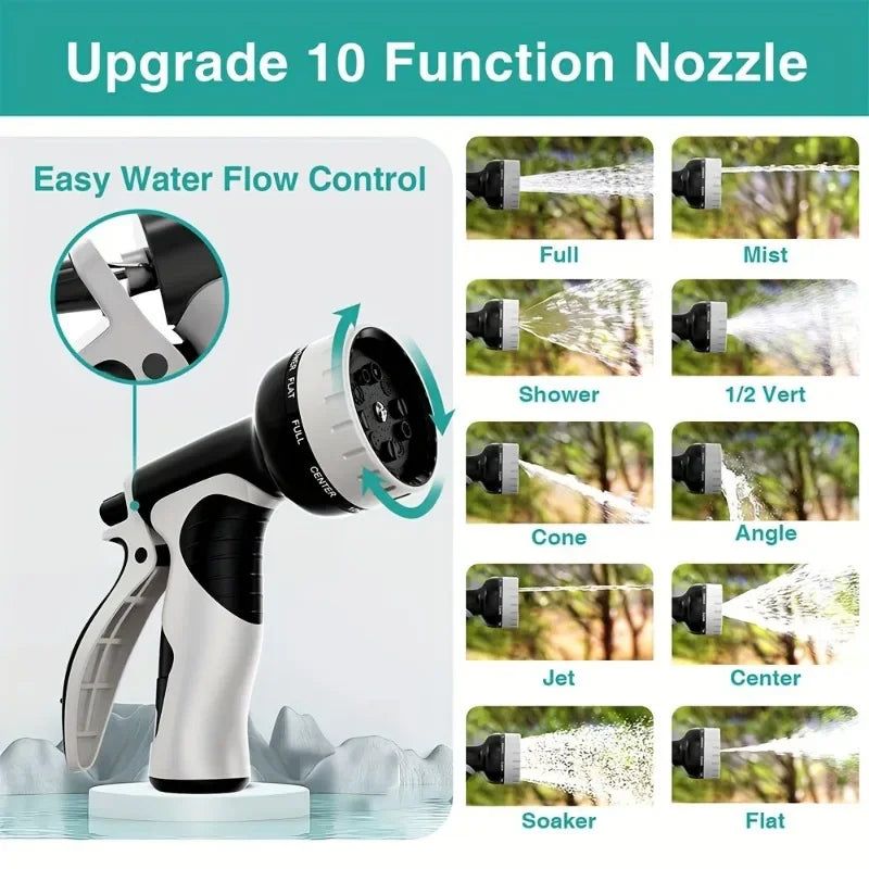 Garden Stainless Steel Water Pipe With Adjustable 10 Function Nozzle, Heavy-Duty Metal Garden Water Pipe For Courtyard Lawn Use