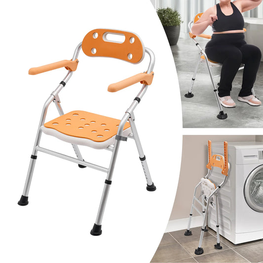Shower Chair With Armrests And Backrest Height Adjustable Folding Seat