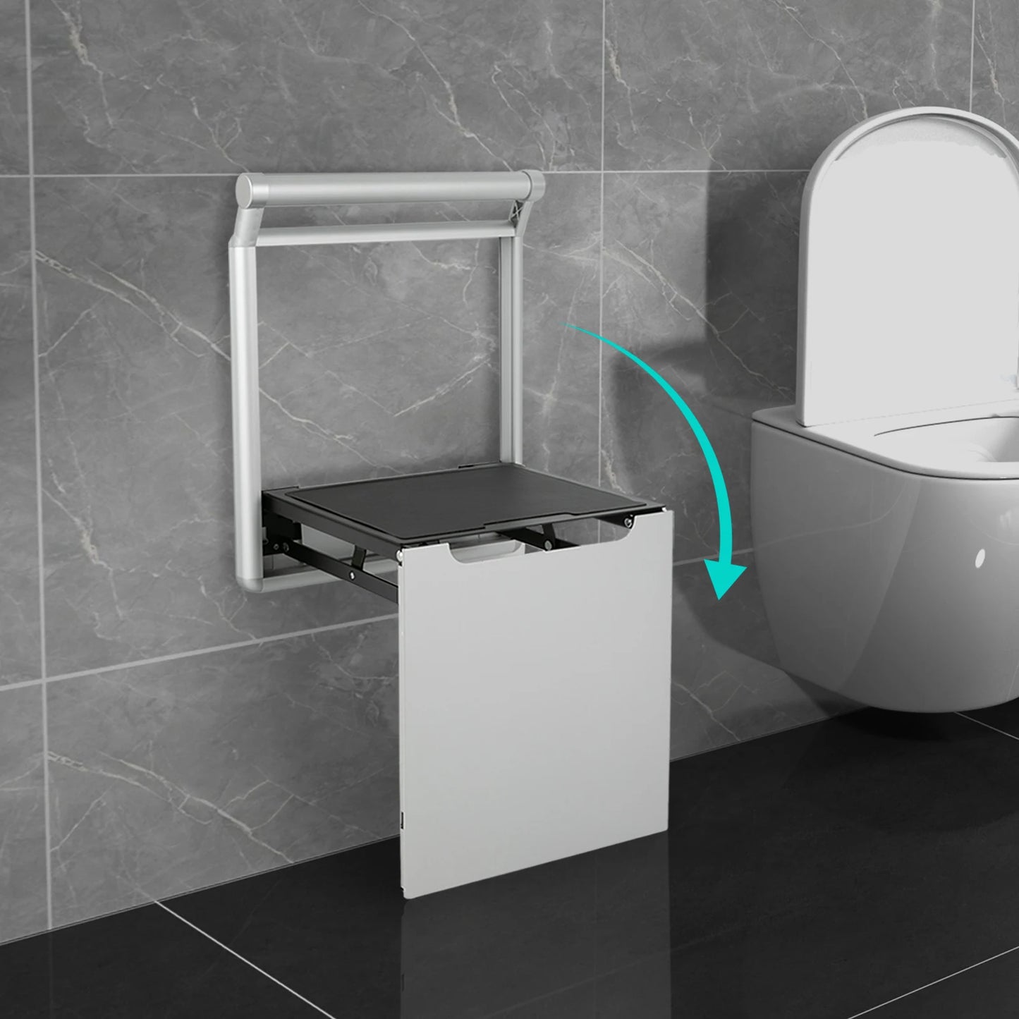Bymaocar Wall Mounted Shower Stool 90 Degree Folding Back Bench