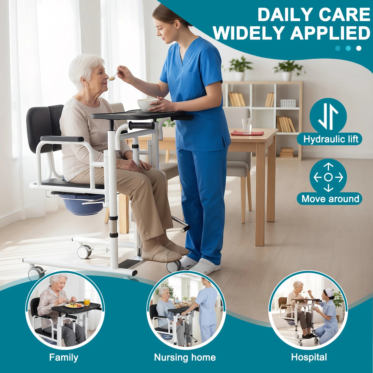 Elderly Transfer Chair With Caster Hydraulic Lift