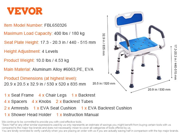 SucceBuy Swivel Shower Chair 360 Degree Adjustable Backrest