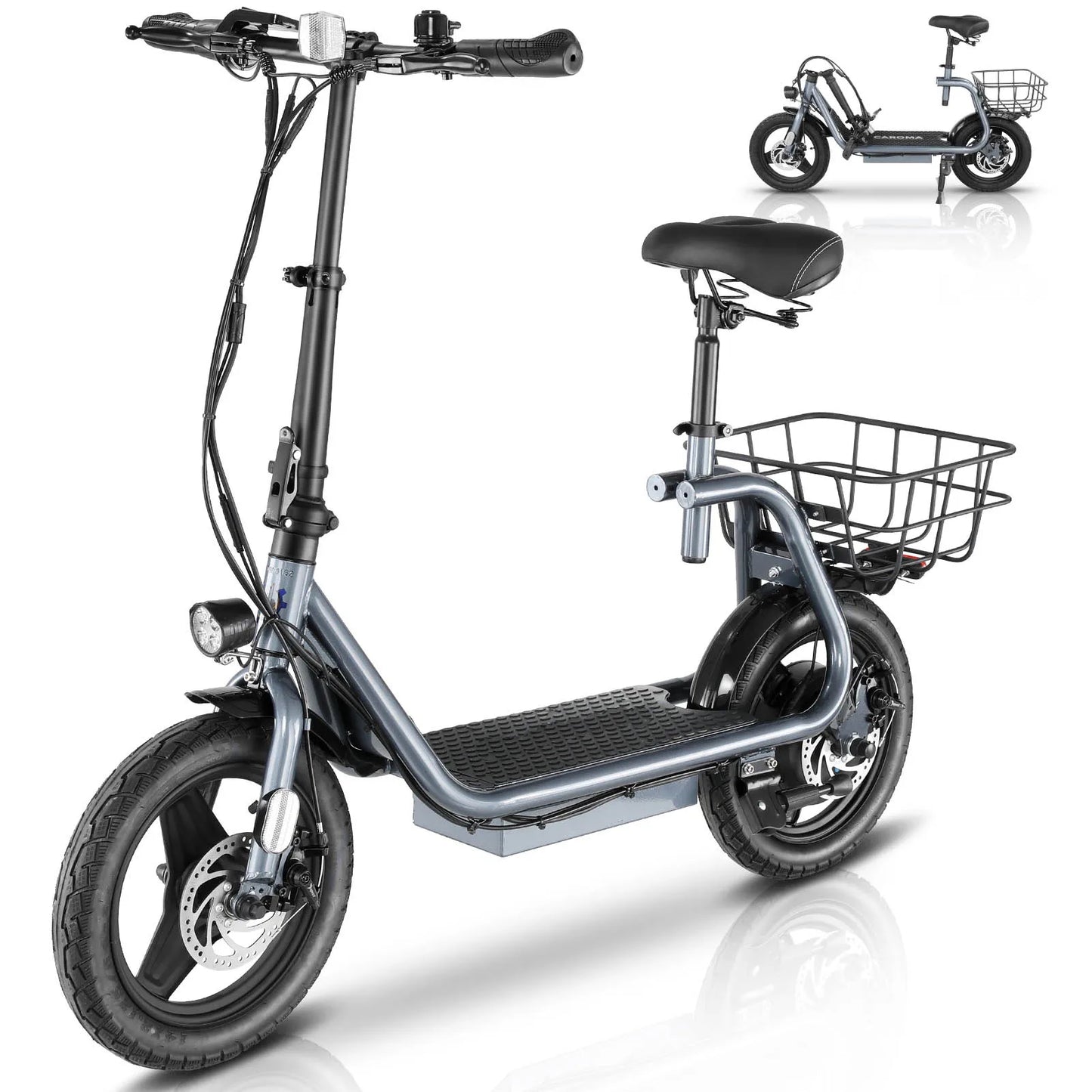 Peak 560W Electric Scooter with Seat&Basket, 15 Miles Ranges 20MPH Max Speed, Foldable Electric Scooter for Adults 300 LBS