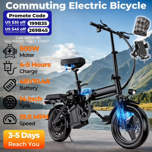 LELEKUAI 500W Adult Electric Bike Folding 20 MPH Battery