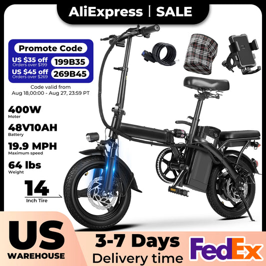 Terrosor T1 400W Folding Electric Bicycle With Basket