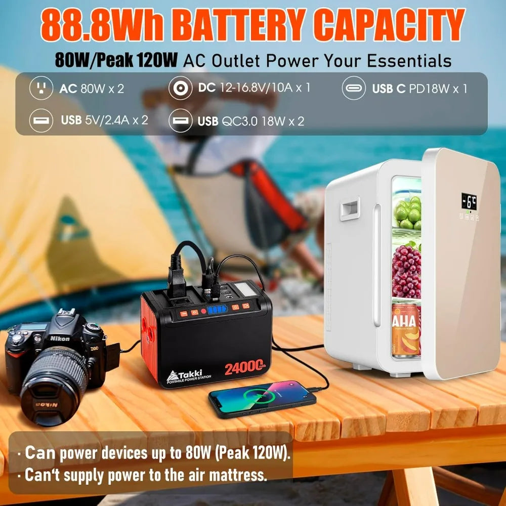 88.8Wh Portable Power Station with 110V AC Outlet, Solar Generator for Camping Emergency Home Backup
