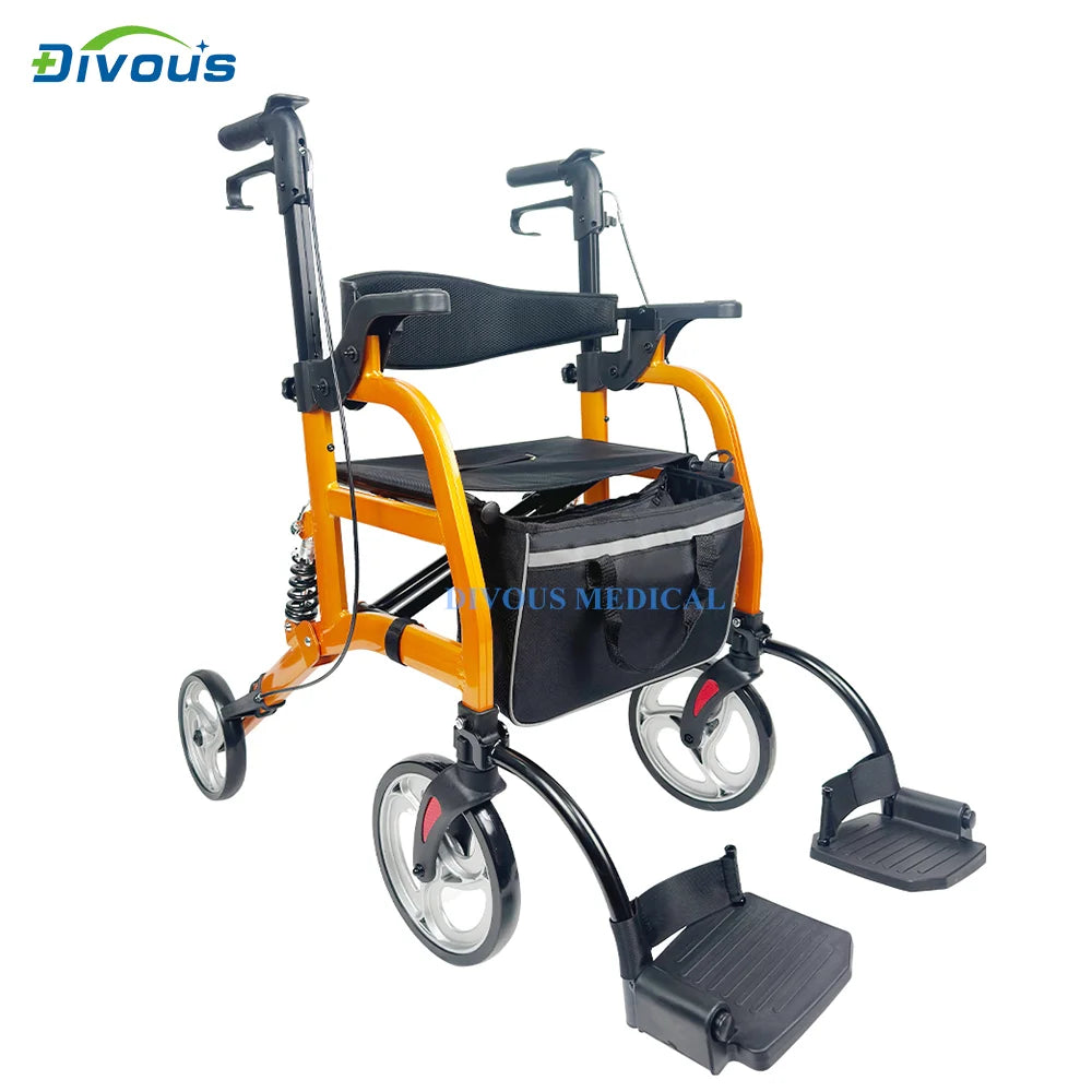 DIVOUS Foldable Aluminum Four Wheel Walker Rollator Seat