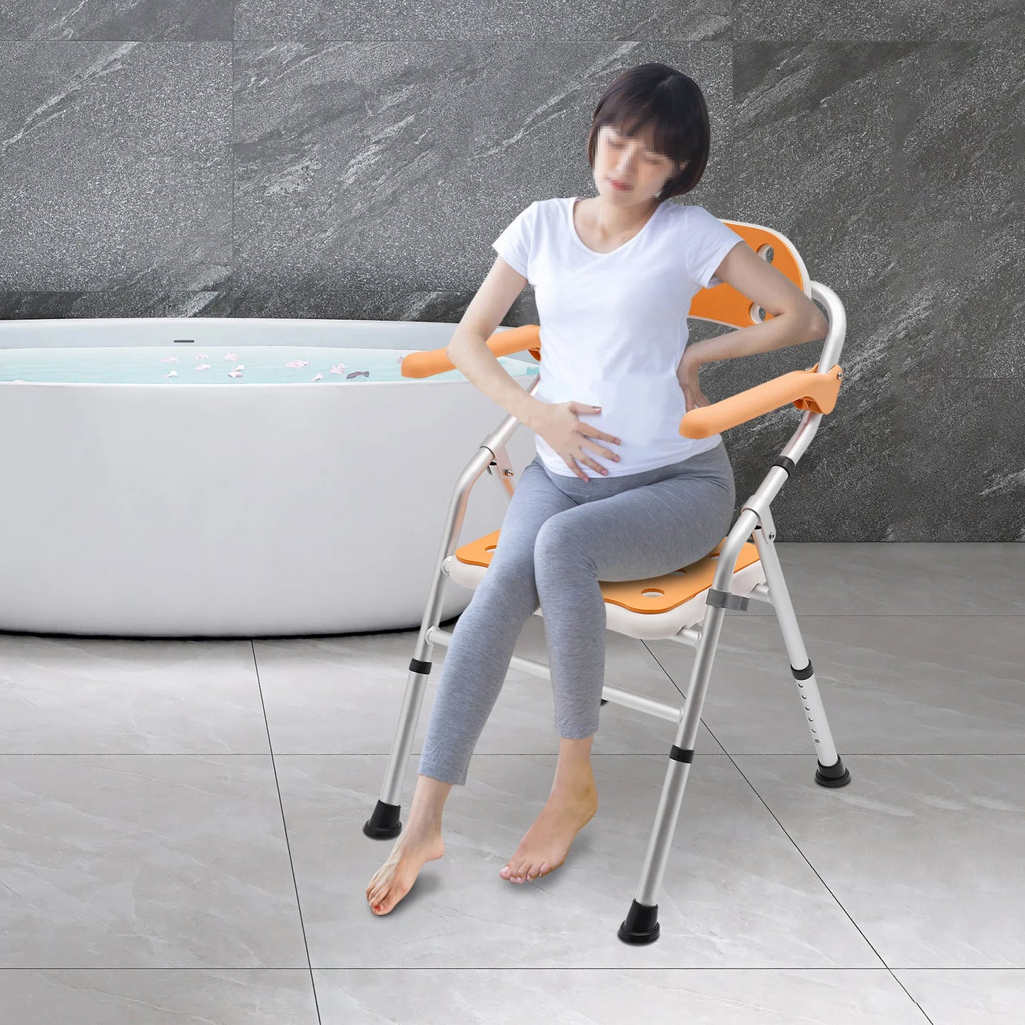 Bymaocar Folding Shower Chair Adjustable Height Bath Safety Seat