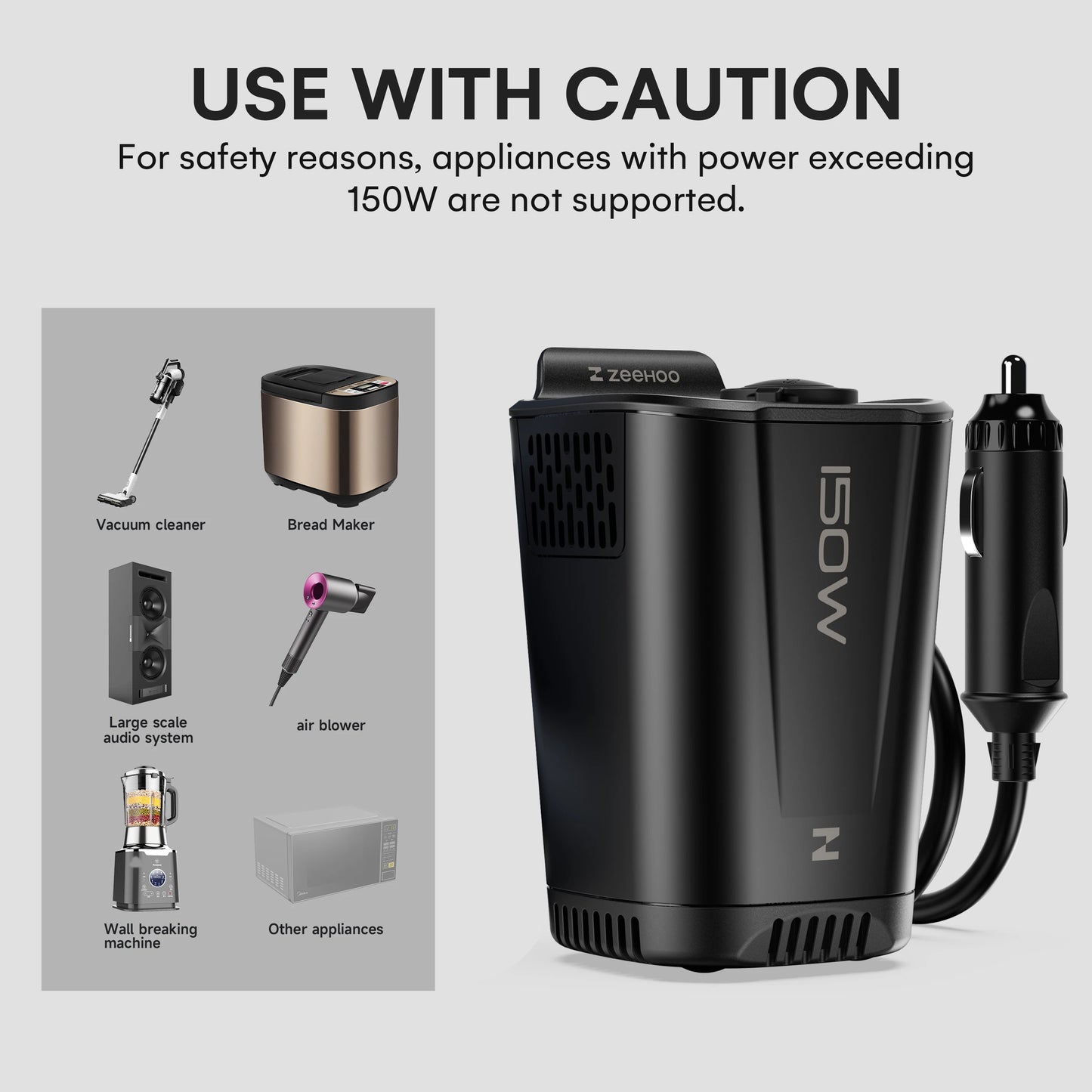 150W Car Power Inverter, 12V D/C To 110V AC Car Plug Adapter Outlet Converter, With 2 AC Outlets, A 18W USB A And Dual 30W PD Ca
