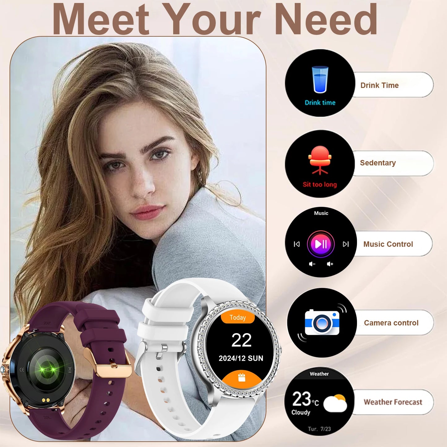 INNOFOVO Smart Watch For Women Touchscreen Fitness Tracker