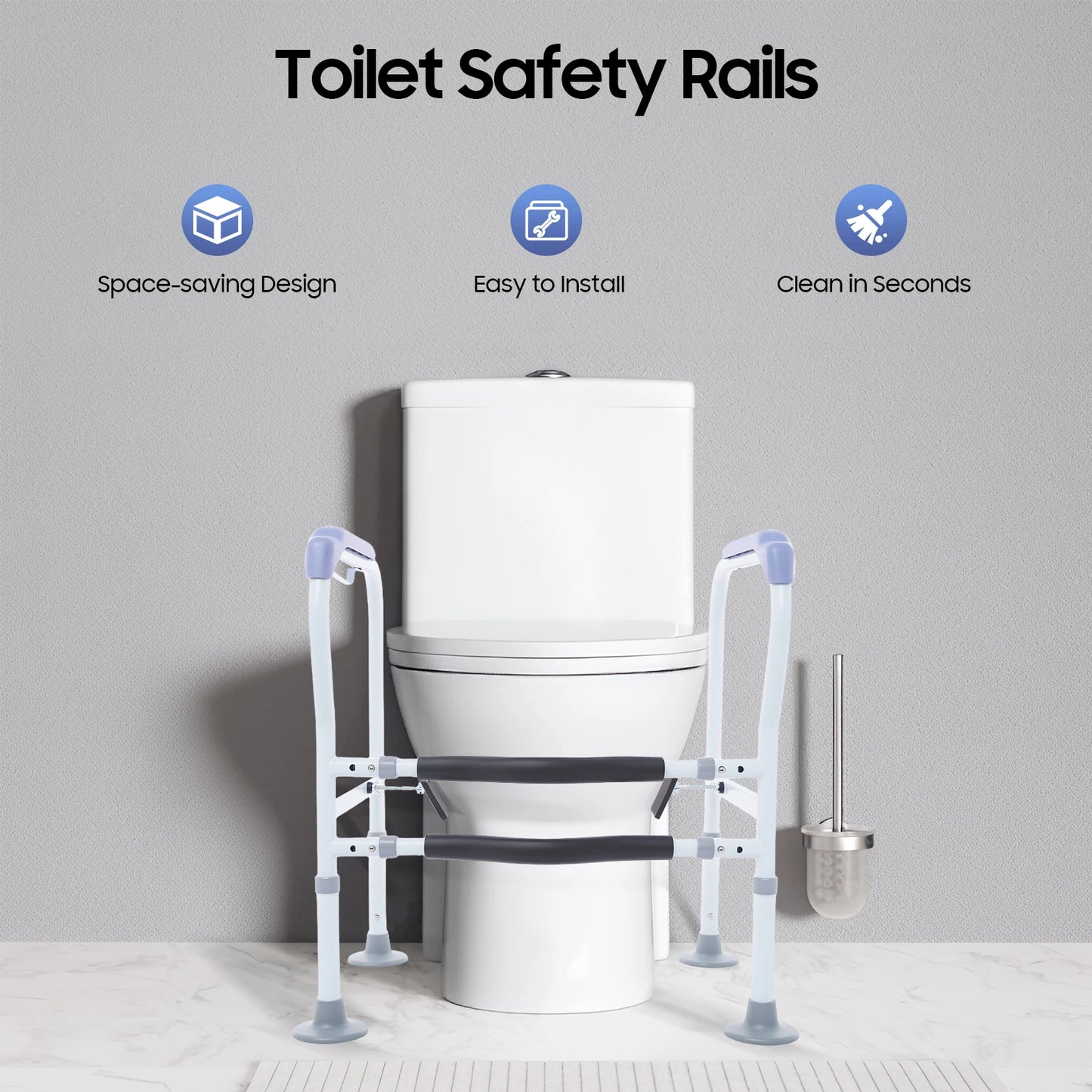 Toilet Safety Rail Frame 150kg Load Capacity for Elderly and Disabled