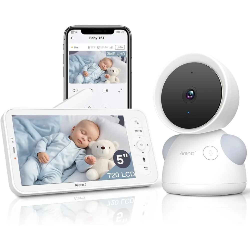 Baby Monitor, 2K/3MP WiFi 6 Camera and Audio, 5-inch Wireless Screen, Smartphone App, Super Night Vision, Crying Detection, Aut