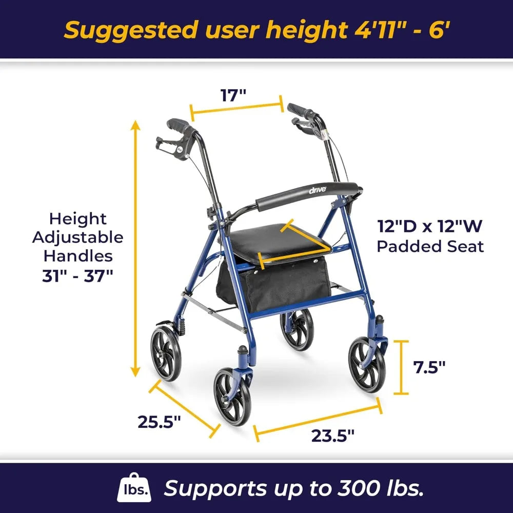 Four Wheel Rollator Walker With Seat Height Adjustable