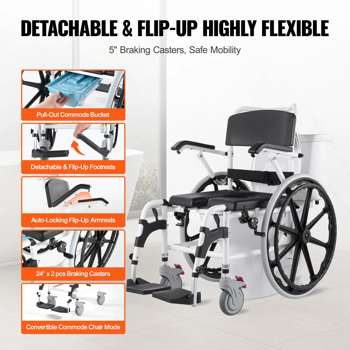 SucceBuy Adjustable Shower Wheelchair For Indoor Shower