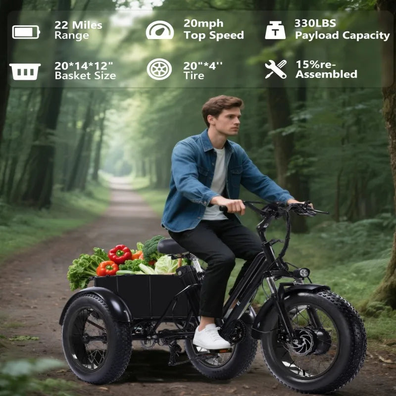 BROOBEY 500W Electric Tricycle For Adults Fat Tire 3 Wheel