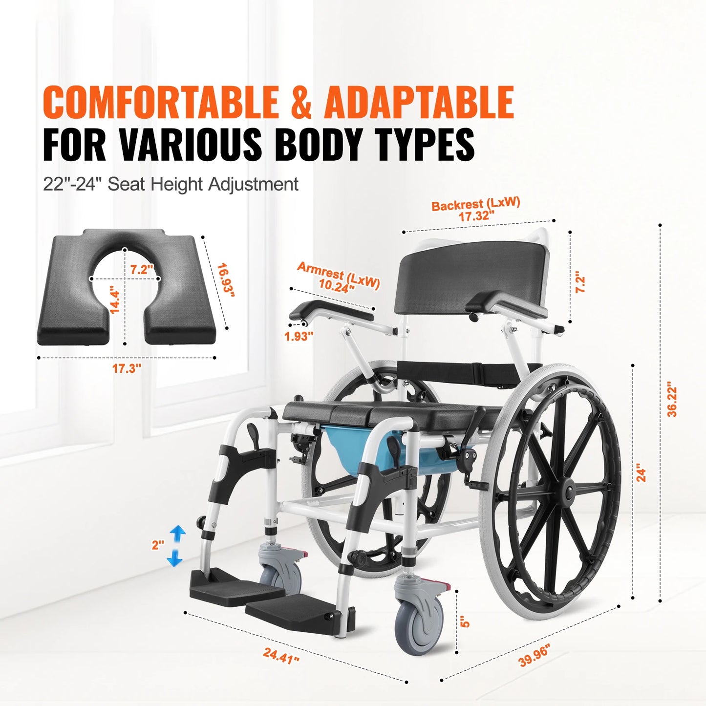 SucceBuy Adjustable Shower Wheelchair For Indoor Shower