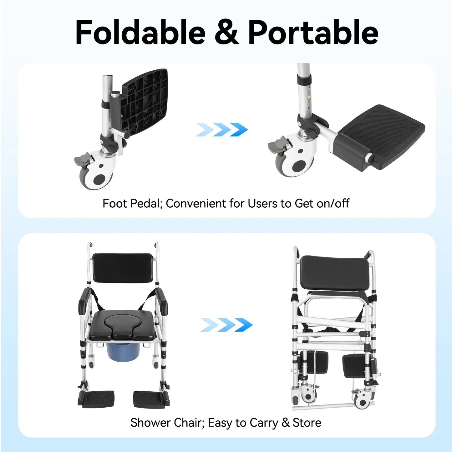 Hign-concerned Folding Shower Chair 4 Wheels Brakes Bidet