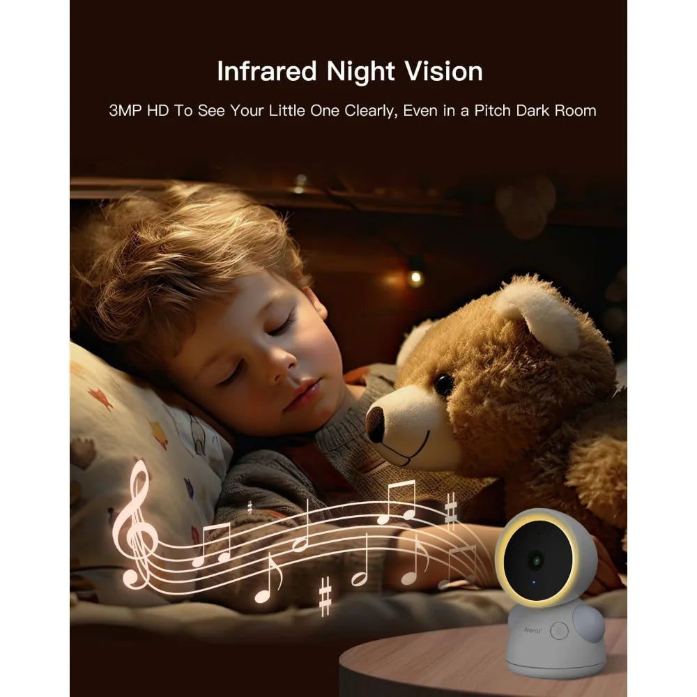 Baby Monitor, 2K/3MP WiFi 6 Camera and Audio, 5-inch Wireless Screen, Smartphone App, Super Night Vision, Crying Detection, Aut