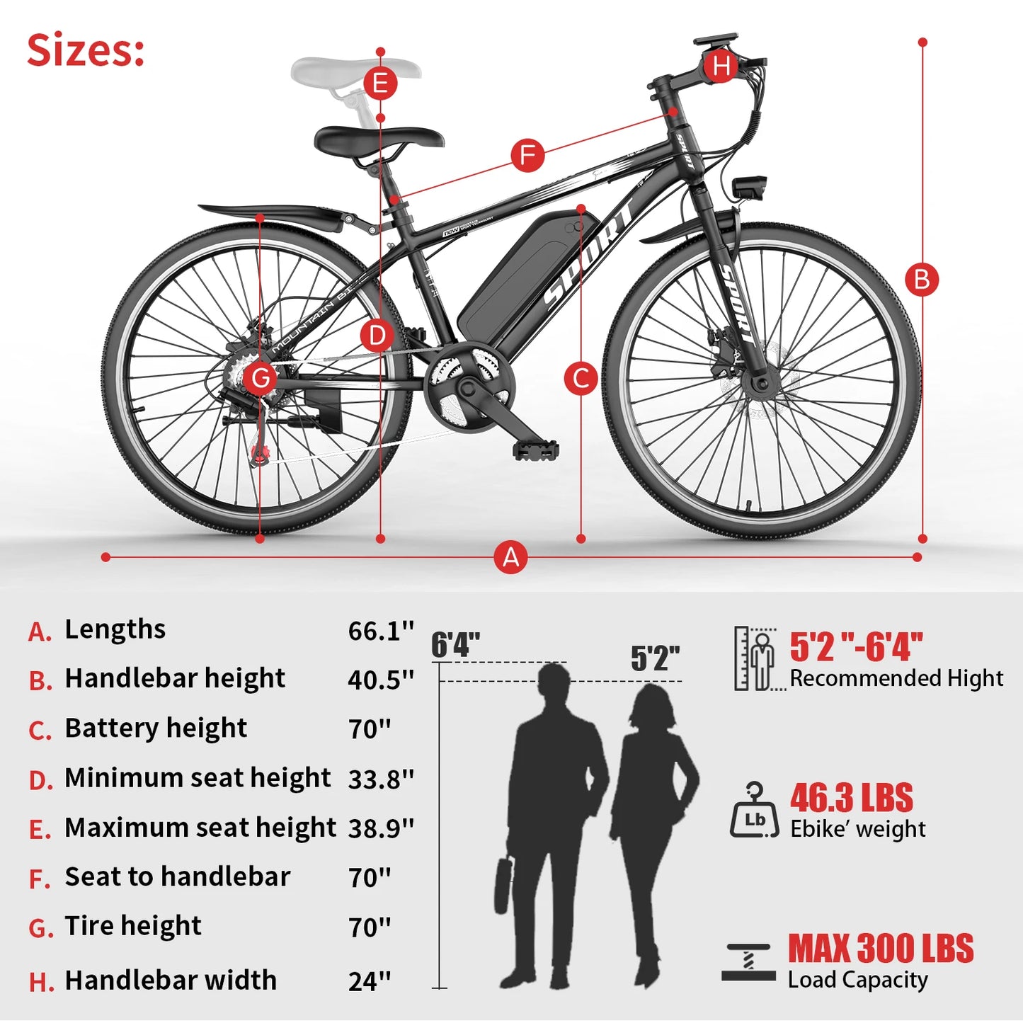 Max Speed G26 Electric Mountain Bike 700W Peak Motor LCD
