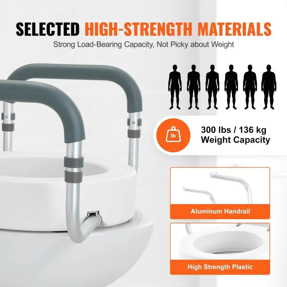 Feature Raised Toilet Seat With EVA Armrest And Handrail