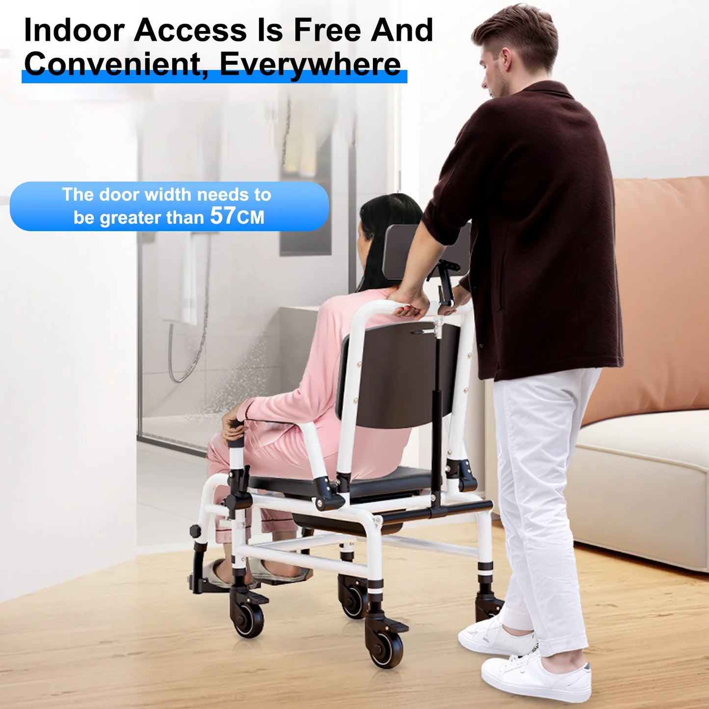 Shower Chair With Wheels Bedside Commode Chair Headrest Bucket