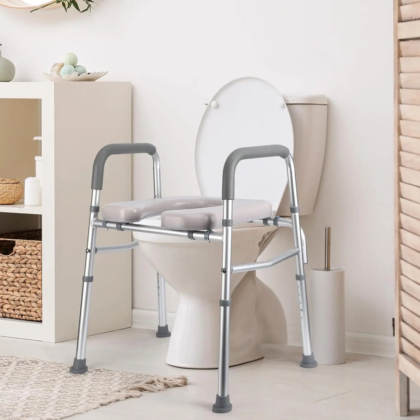 Raised Toilet Seat With 350Lb Stand Alone Homecare Commode