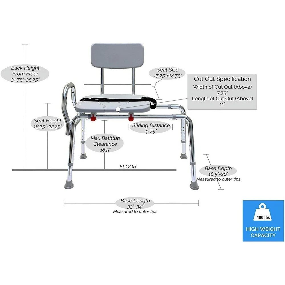 Adjustable Sliding Shower Transfer Bench Anti Slip Tub Seat