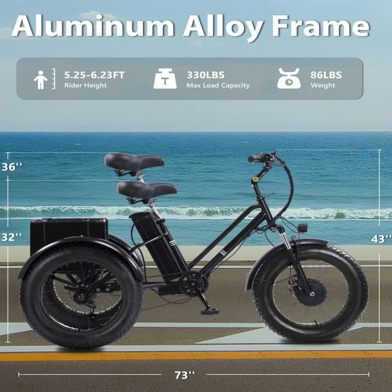 BROOBEY 500W Electric Tricycle For Adults Fat Tire 3 Wheel