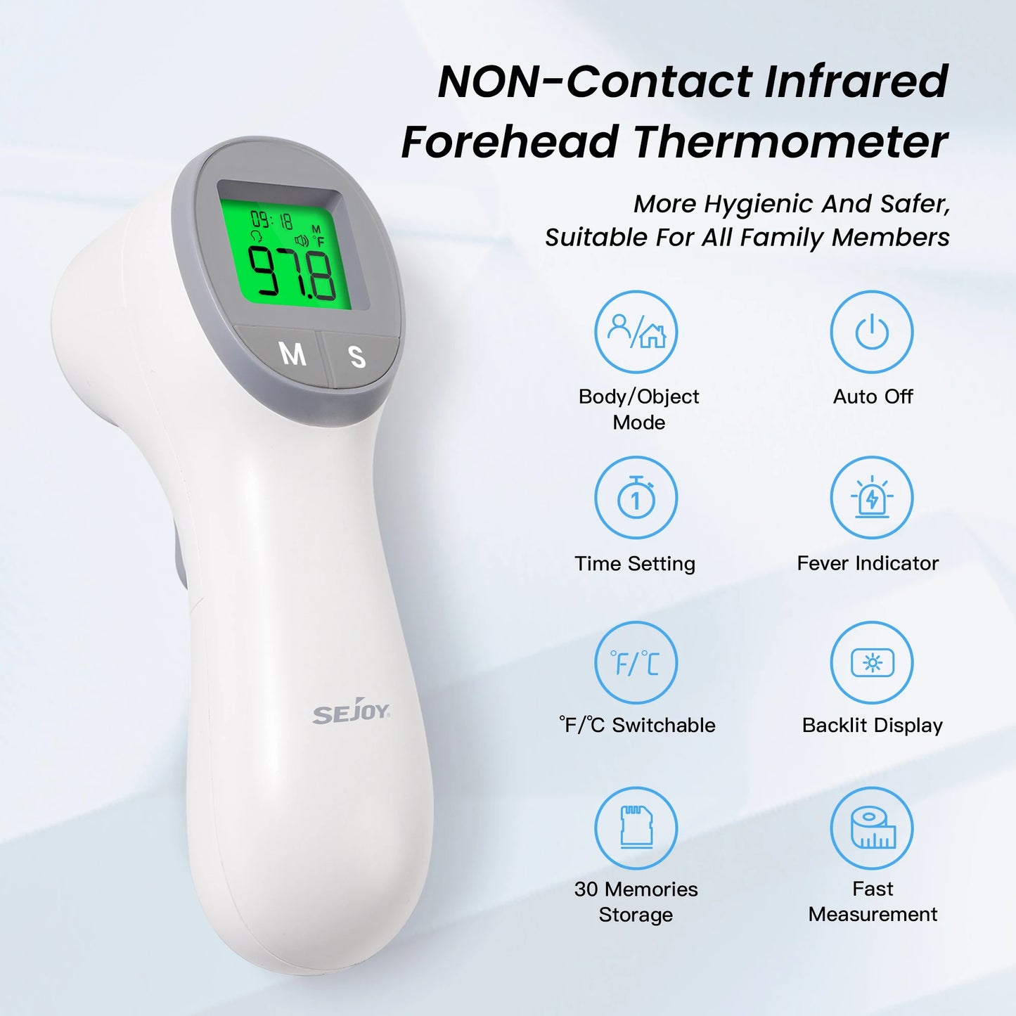 Sejoy Infrared Digital Thermometer Non Contact Forehead Ear Body Temperature