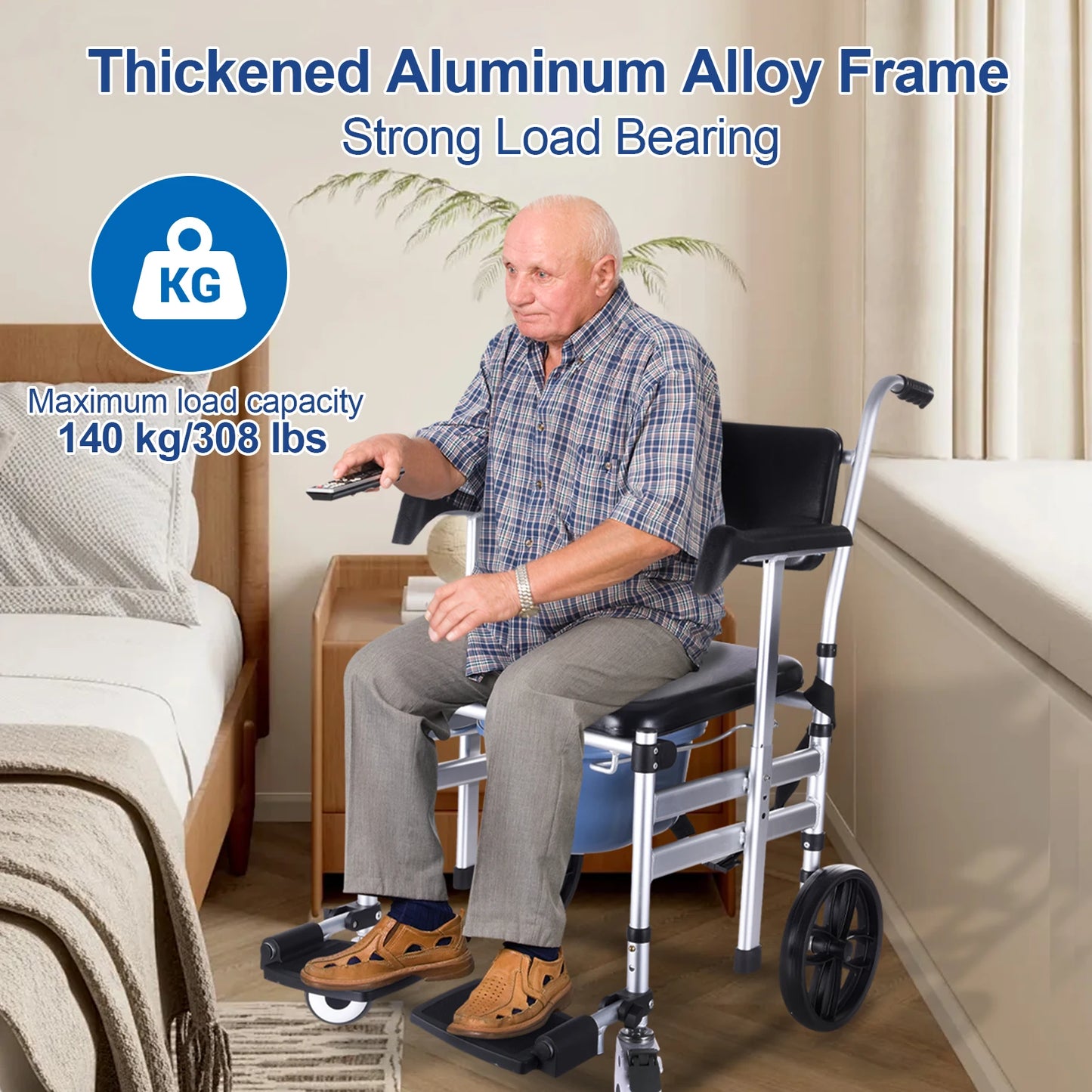 None Folding Shower Chair With Wheels And Arms Removable Toilet Riser