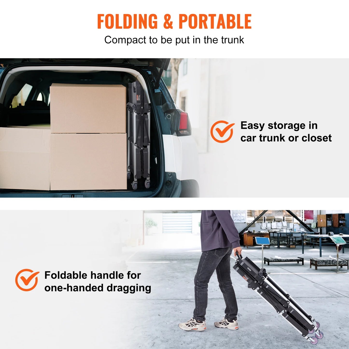 SucceBuy 3-Tier Folding Rolling Utility Cart For Kitchen And Bathroom