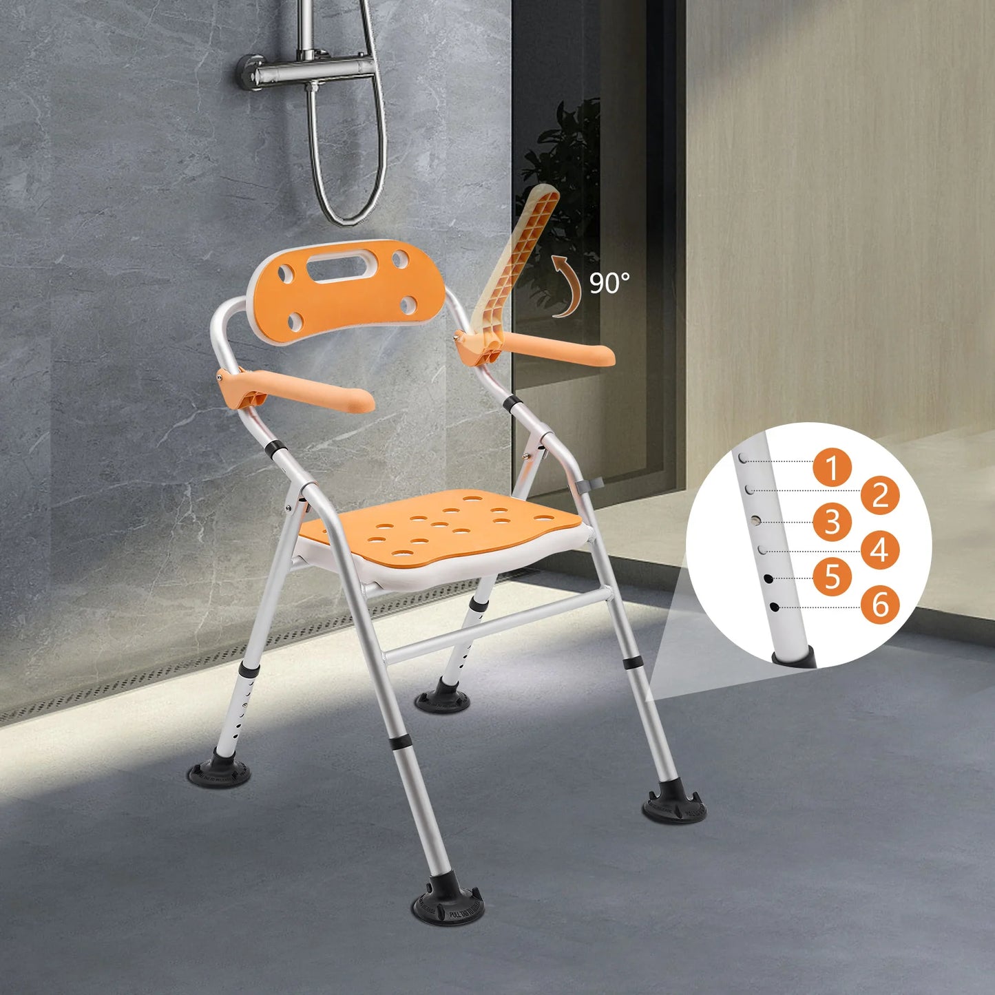 Shower Chair With Armrests And Backrest Height Adjustable Folding Seat