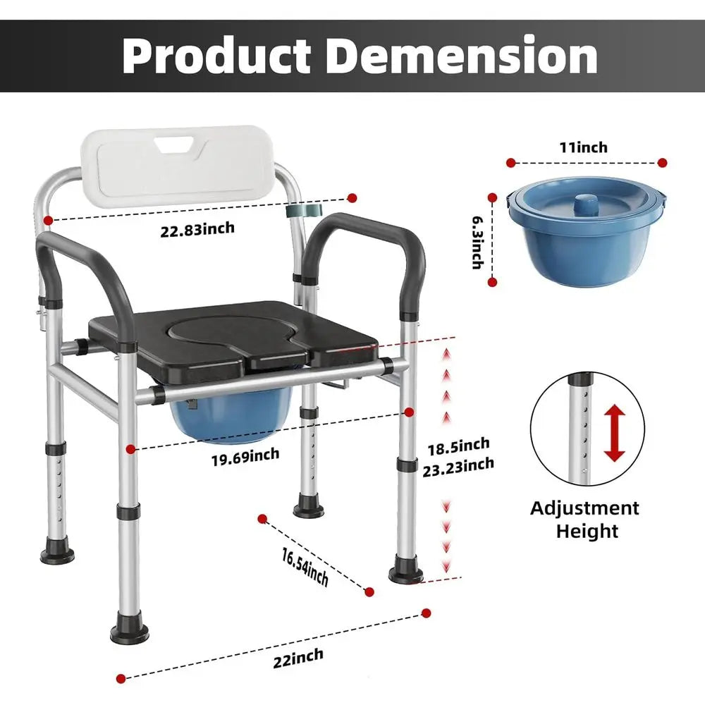 DAFIFY Adjustable Height Bedside Commode Chair For Elderly