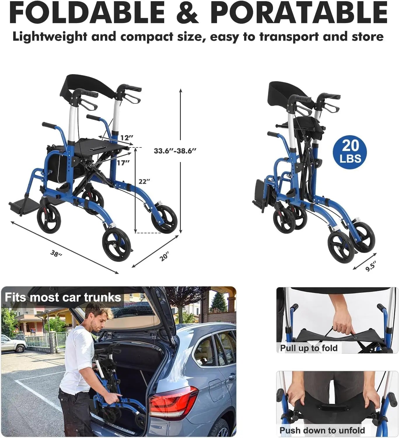 Studyset Rollator Walker With Seat All Terrain Folding