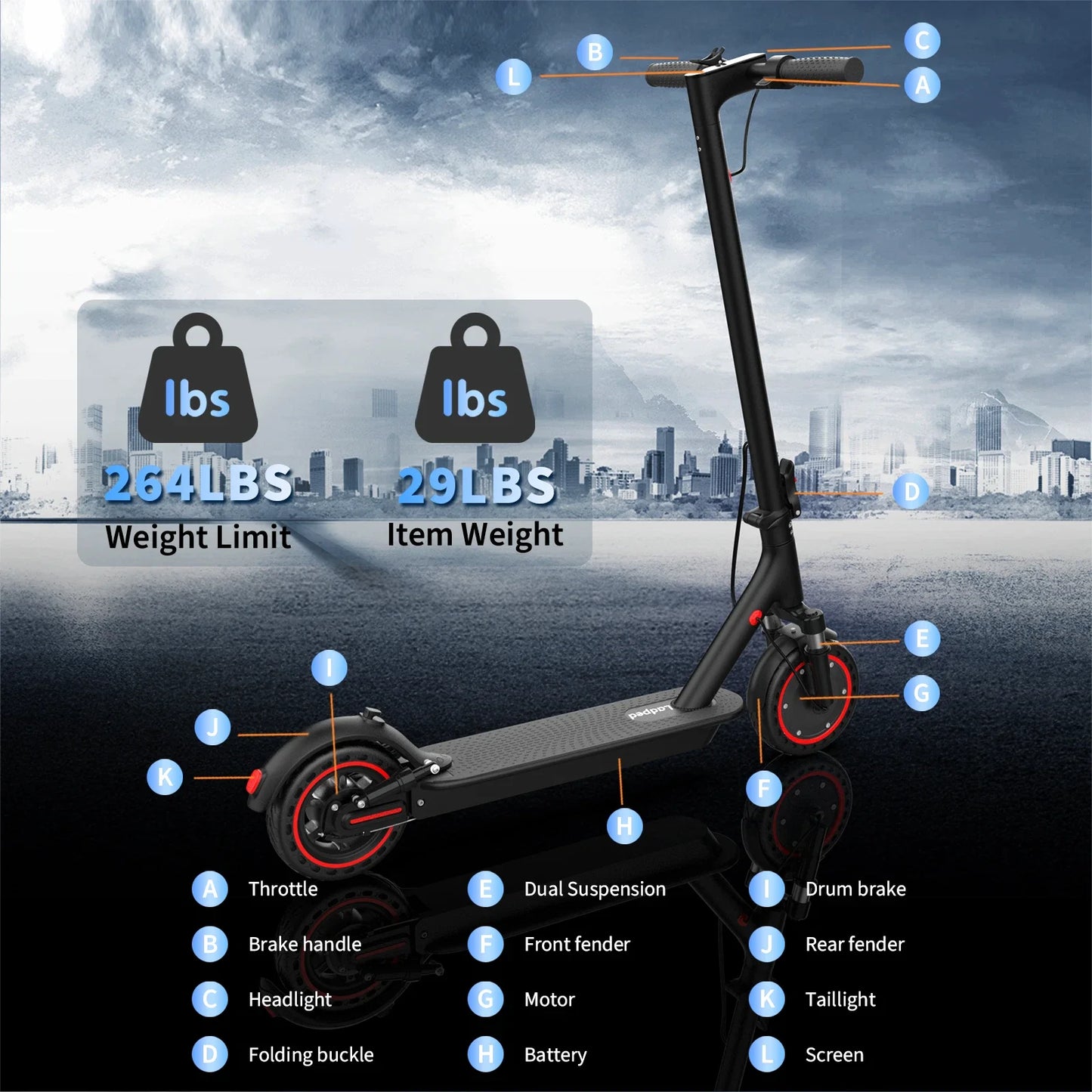 AOVOPRO AP07 Electric Scooter With App Control And Shock Absorption