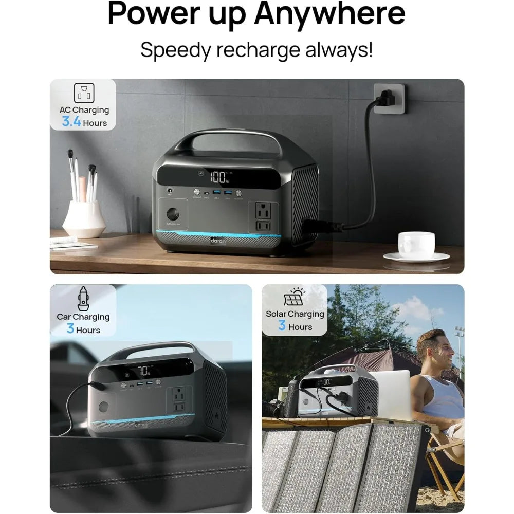 Portable Power Station 600W 288Wh LiFePO4 Solar Generator